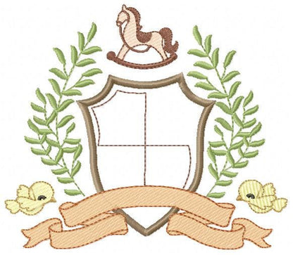 Bird with horse laurel frame embroidery designs - Monogram frame machine embroidery pattern - Floral Kitchen Towel file - Instant download