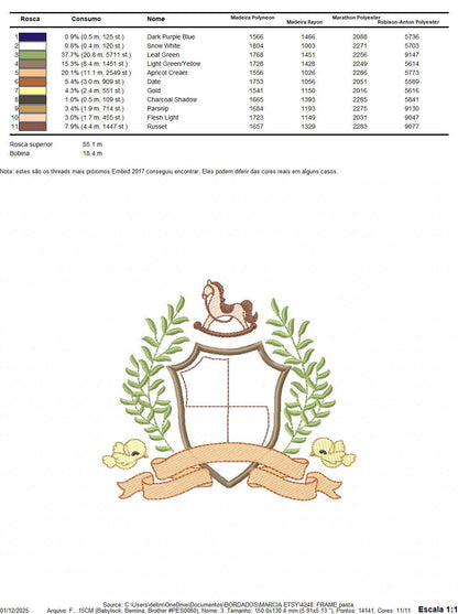 Bird with horse laurel frame embroidery designs - Monogram frame machine embroidery pattern - Floral Kitchen Towel file - Instant download