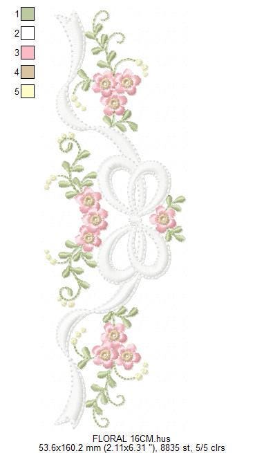 Roses embroidery designs - Flower Line Divider machine embroidery pattern - Kitchen Towel file - Instant digital download jef pes dst hus