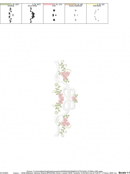 Roses embroidery designs - Flower Line Divider machine embroidery pattern - Kitchen Towel file - Instant digital download jef pes dst hus