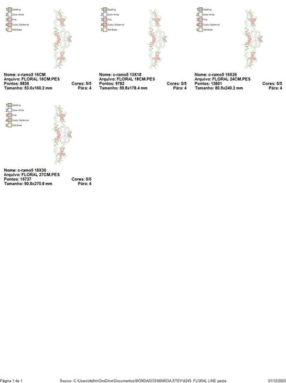 Roses embroidery designs - Flower Line Divider machine embroidery pattern - Kitchen Towel file - Instant digital download jef pes dst hus