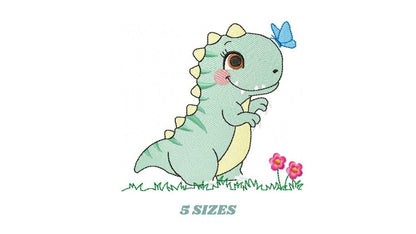 Dinosaur embroidery designs - Dino with flower machine embroidery pattern - Baby Girl Tyrannosaurus file T rex - Instant download pes jef