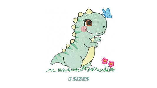 Dinosaur embroidery designs - Dino with flower machine embroidery pattern - Baby Girl Tyrannosaurus file T rex - Instant download pes jef
