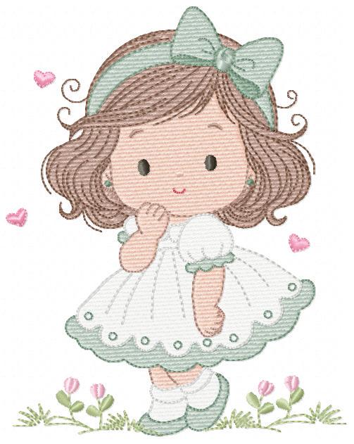 Baby girl embroidery designs - Girl with long hair and lace machine embroidery pattern - Princess with flower - Instant download pes jef dst
