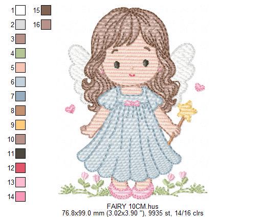 Fairy embroidery designs - Baby girl with wings and wand machine embroidery pattern - Garden Pixie file - Instant Download pes jef dst hus