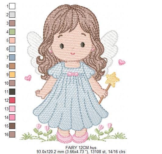 Fairy embroidery designs - Baby girl with wings and wand machine embroidery pattern - Garden Pixie file - Instant Download pes jef dst hus