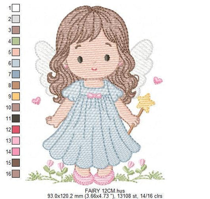 Fairy embroidery designs - Baby girl with wings and wand machine embroidery pattern - Garden Pixie file - Instant Download pes jef dst hus