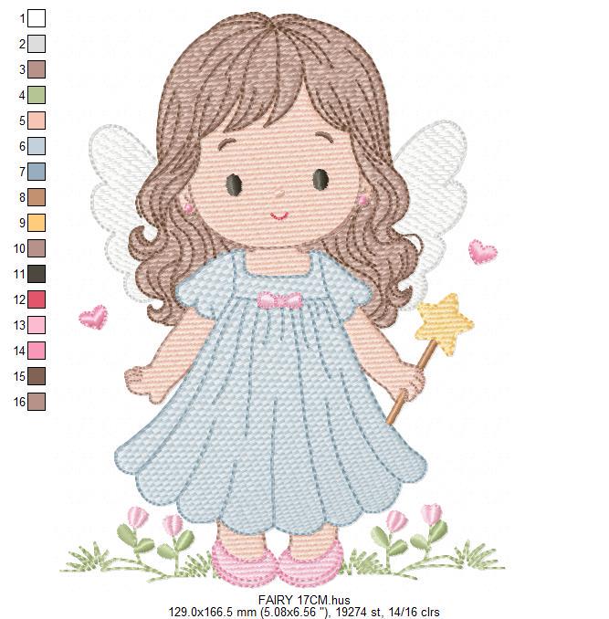 Fairy embroidery designs - Baby girl with wings and wand machine embroidery pattern - Garden Pixie file - Instant Download pes jef dst hus