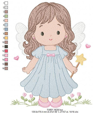 Fairy embroidery designs - Baby girl with wings and wand machine embroidery pattern - Garden Pixie file - Instant Download pes jef dst hus