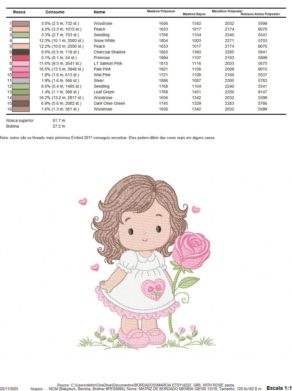 Baby girl embroidery designs - Girl with long hair and rose machine embroidery pattern - Princess with flower - Instant download pes jef hus