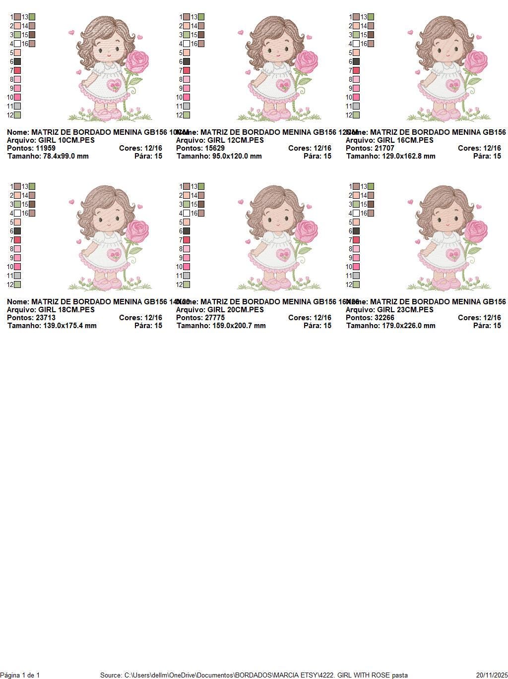 Baby girl embroidery designs - Girl with long hair and rose machine embroidery pattern - Princess with flower - Instant download pes jef hus