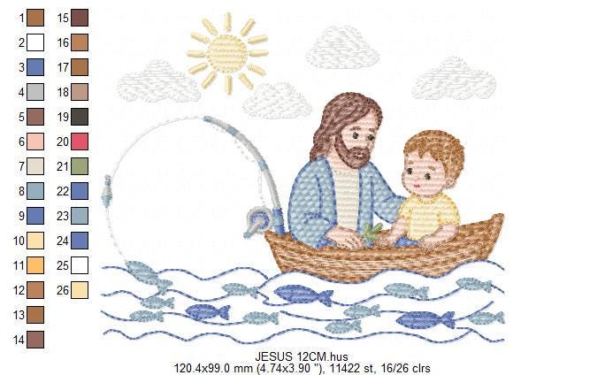 Jesus embroidery designs - Baby boy fishing machine embroidery pattern - Catholic Religious file - Instant digital download pes jef dst hus