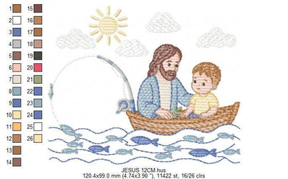 Jesus embroidery designs - Baby boy fishing machine embroidery pattern - Catholic Religious file - Instant digital download pes jef dst hus