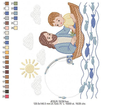 Jesus embroidery designs - Baby boy fishing machine embroidery pattern - Catholic Religious file - Instant digital download pes jef dst hus