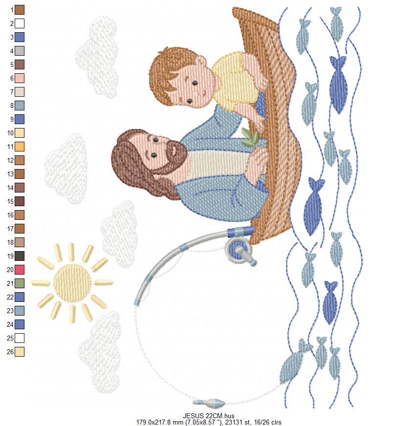 Jesus embroidery designs - Baby boy fishing machine embroidery pattern - Catholic Religious file - Instant digital download pes jef dst hus