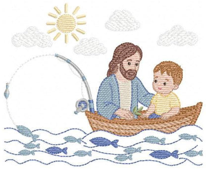 Jesus embroidery designs - Baby boy fishing machine embroidery pattern - Catholic Religious file - Instant digital download pes jef dst hus