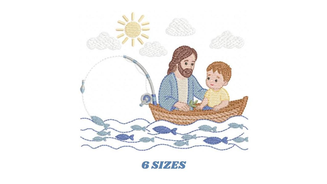 Jesus embroidery designs - Baby boy fishing machine embroidery pattern - Catholic Religious file - Instant digital download pes jef dst hus