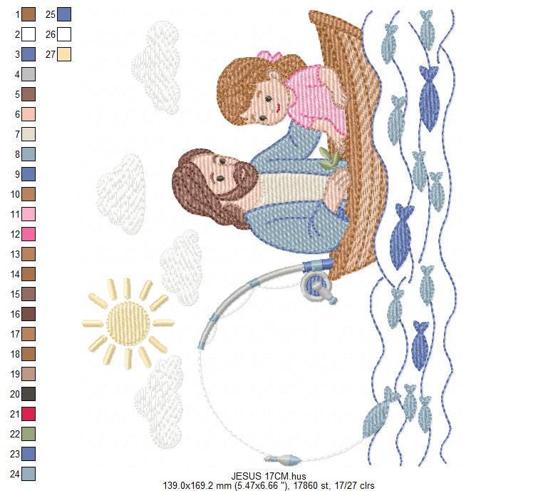 Jesus embroidery designs - Baby girl fishing machine embroidery pattern - Catholic Religious file - Instant digital download pes jef dst hus