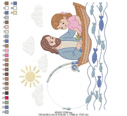 Jesus embroidery designs - Baby girl fishing machine embroidery pattern - Catholic Religious file - Instant digital download pes jef dst hus