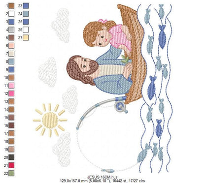 Jesus embroidery designs - Baby girl fishing machine embroidery pattern - Catholic Religious file - Instant digital download pes jef dst hus