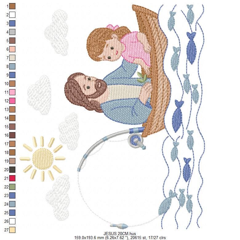 Jesus embroidery designs - Baby girl fishing machine embroidery pattern - Catholic Religious file - Instant digital download pes jef dst hus