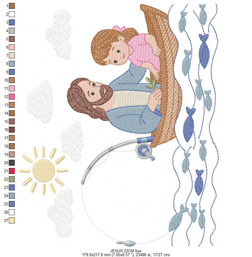 Jesus embroidery designs - Baby girl fishing machine embroidery pattern - Catholic Religious file - Instant digital download pes jef dst hus