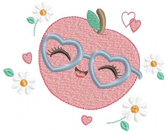 Apple embroidery designs - Fruit machine embroidery pattern - Kitchen Towel Apple with glasses file - Instant digital download pes jef dst