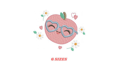 Apple embroidery designs - Fruit machine embroidery pattern - Kitchen Towel Apple with glasses file - Instant digital download pes jef dst