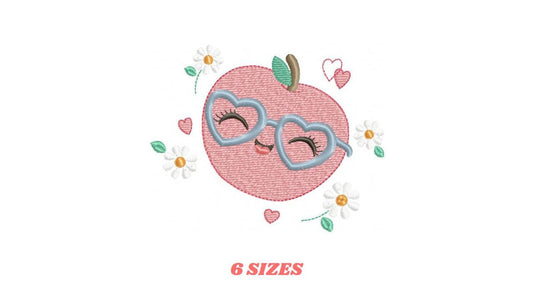 Apple embroidery designs - Fruit machine embroidery pattern - Kitchen Towel Apple with glasses file - Instant digital download pes jef dst