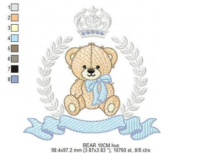 Frame Male Bear embroidery designs - Laurel Teddy Bear machine embroidery pattern - Baby Boy Bear wreath file - Instant digital download pes