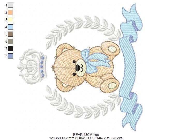 Frame Male Bear embroidery designs - Laurel Teddy Bear machine embroidery pattern - Baby Boy Bear wreath file - Instant digital download pes