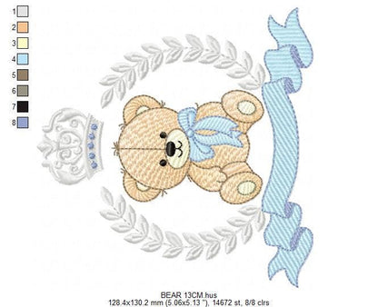 Frame Male Bear embroidery designs - Laurel Teddy Bear machine embroidery pattern - Baby Boy Bear wreath file - Instant digital download pes