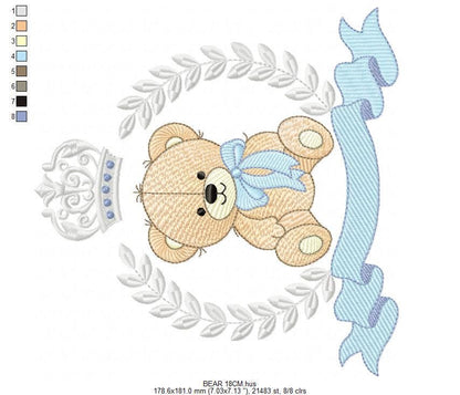 Frame Male Bear embroidery designs - Laurel Teddy Bear machine embroidery pattern - Baby Boy Bear wreath file - Instant digital download pes