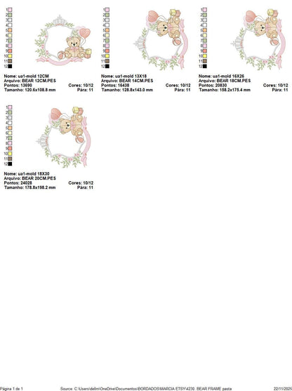 Monogram Frame Girl Bear embroidery designs - Laurel Teddy Bear machine embroidery pattern - Baby Bear Bear Wreath file - Instant download