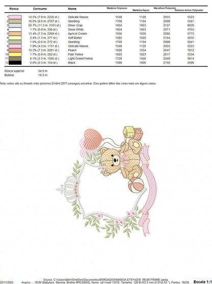 Monogram Frame Girl Bear embroidery designs - Laurel Teddy Bear machine embroidery pattern - Baby Bear Bear Wreath file - Instant download