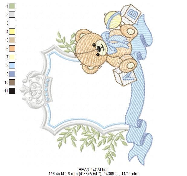 Monogram Frame Male Bear embroidery designs - Laurel Teddy Bear machine embroidery pattern - Baby Bear Bear Wreath file - Instant download