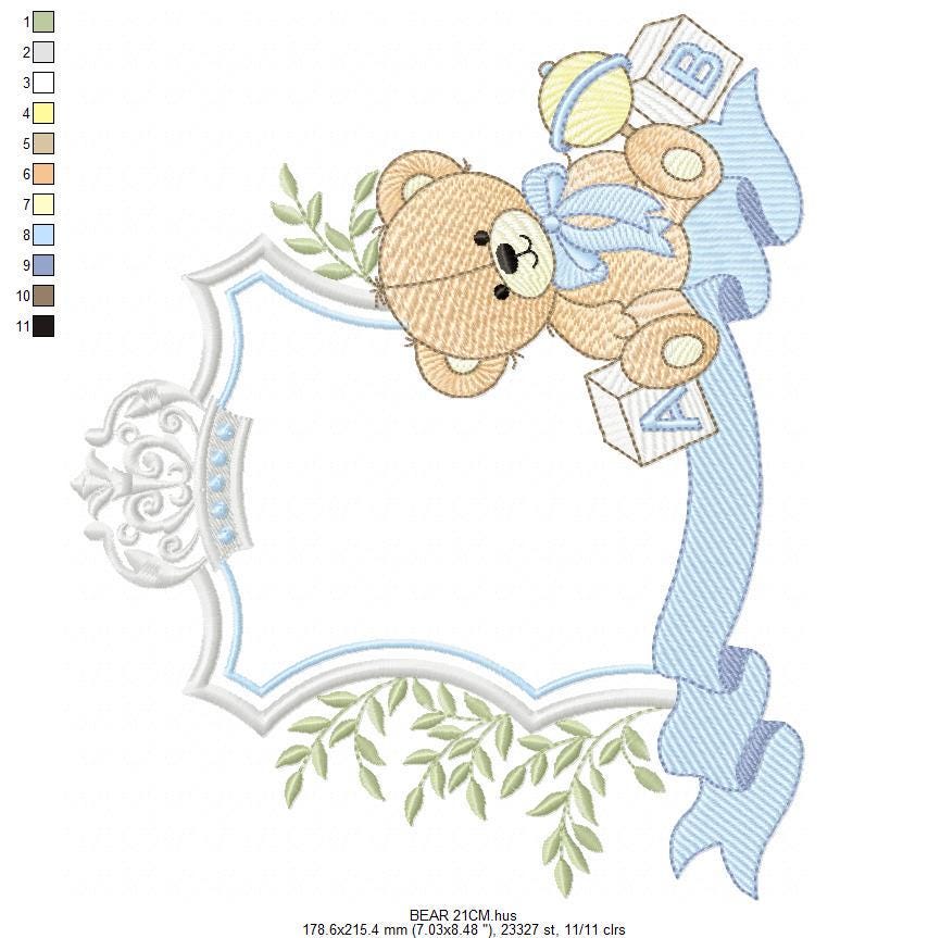 Monogram Frame Male Bear embroidery designs - Laurel Teddy Bear machine embroidery pattern - Baby Bear Bear Wreath file - Instant download
