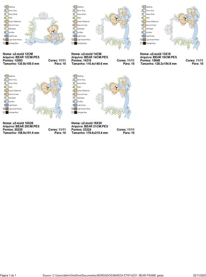 Monogram Frame Male Bear embroidery designs - Laurel Teddy Bear machine embroidery pattern - Baby Bear Bear Wreath file - Instant download