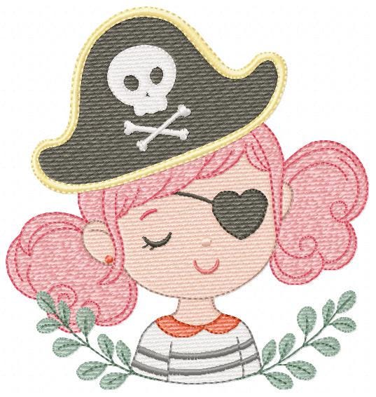 Pirate girl embroidery designs - Buccaneer machine embroidery pattern - Nautical Baby girl file - Instant digital download pes jef dst hus