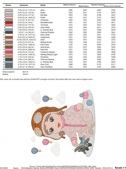 Baby girl Pilot embroidery design - Toddler with toy plane machine embroidery pattern - Aviator with goggles - Instant digital download pes