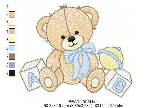 Bear with toys and baby rattle embroidery designs - Boy Bear machine embroidery pattern - Instant digital download pes jef dst hus vp3 xxx