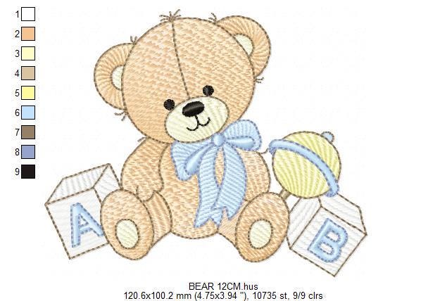 Bear with toys and baby rattle embroidery designs - Boy Bear machine embroidery pattern - Instant digital download pes jef dst hus vp3 xxx