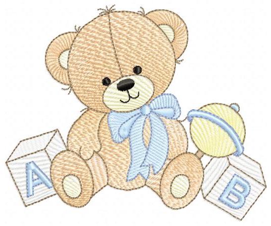 Bear with toys and baby rattle embroidery designs - Boy Bear machine embroidery pattern - Instant digital download pes jef dst hus vp3 xxx