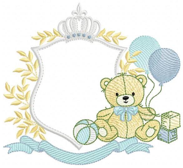 Bear with toys embroidery designs - Baby boy Bear with monogram frame machine embroidery pattern - Instant digital download pes jef dst hus