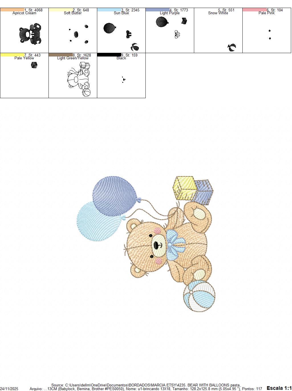Party Bear with toys embroidery designs - Baby Boy Bear with balloons machine embroidery pattern - Instant digital download pes jef dst hus