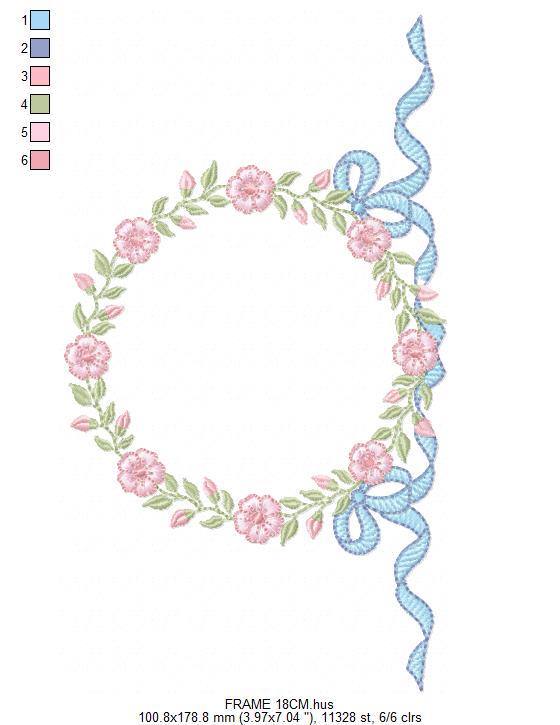 Flower Frame embroidery designs - Rose Wreath with lace machine embroidery pattern - Kitchen Tea Towel embroidery - Instant download pes jef
