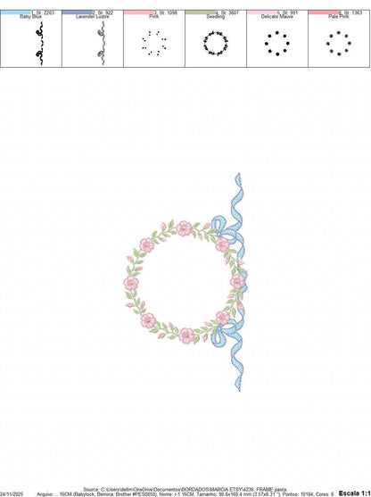 Flower Frame embroidery designs - Rose Wreath with lace machine embroidery pattern - Kitchen Tea Towel embroidery - Instant download pes jef