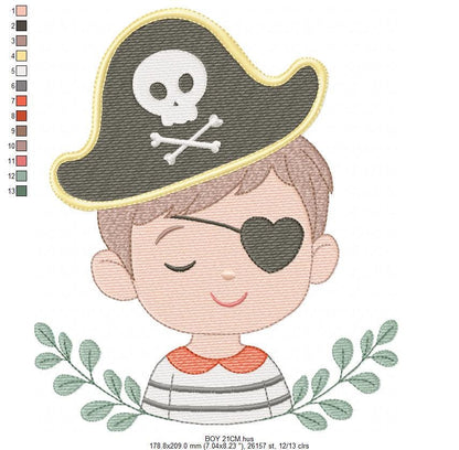Pirate boy embroidery designs - Buccaneer machine embroidery pattern - Nautical Baby boy file - Instant digital download pes jef dst hus vp3