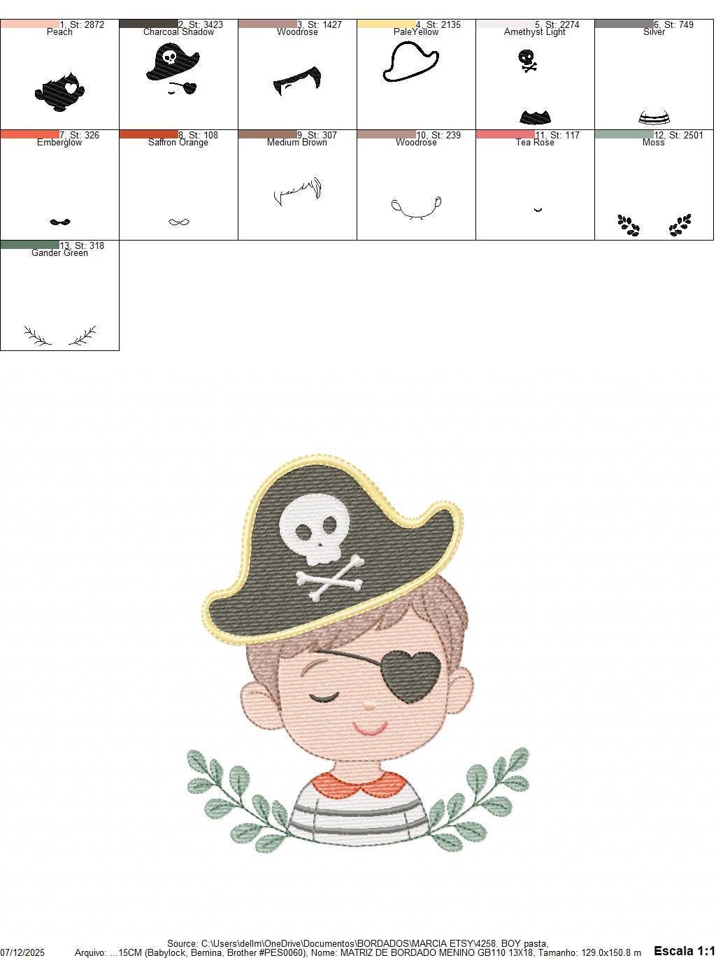 Pirate boy embroidery designs - Buccaneer machine embroidery pattern - Nautical Baby boy file - Instant digital download pes jef dst hus vp3