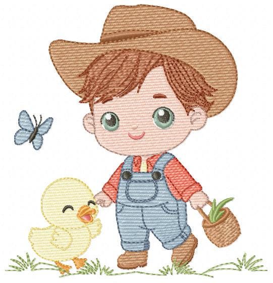Baby Boy Farmer embroidery design - Boy with straw hat machine embroidery pattern - Wrangler Ranch Horse Farm file - Instant download pes